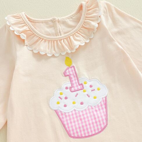 GOOCHEER First Birthday Baby Girl Outfit Fall 1 Cake Embroidery Shuffle Long Sleeve Romper Bemsuit Cake Smash Clatse in Saudi Arabia