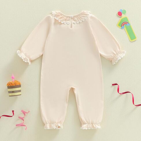 GOOCHEER First Birthday Baby Girl Outfit Fall 1 Cake Embroidery Shuffle Long Sleeve Romper Bemsuit Cake Smash Clatse in Saudi Arabia