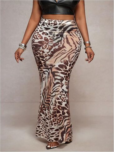 WDIRARA Women's Plus Size Leopard Print Elastic Waist Bodycon Maxi Skirt Pencil Skirt in Saudi Arabia