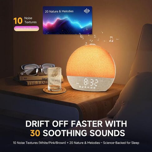 Sunrise Alarm Clock آلة صوت الضوضاء البيضاء مع 25 أصوات مهدئة ، 17 أضواء ليلية ، مكبر صوت بلوتوث استيقظ على مدار الساعة على مدار غرف النوم ، نوم ثقيل ، طفل ، أطفال in Kuwait