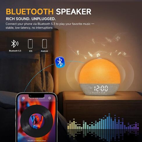 Sunrise Alarm Clock آلة صوت الضوضاء البيضاء مع 25 أصوات مهدئة ، 17 أضواء ليلية ، مكبر صوت بلوتوث استيقظ على مدار الساعة على مدار غرف النوم ، نوم ثقيل ، طفل ، أطفال in Kuwait