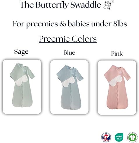 Organic Cotton Blend, All-in-One Butterfly Wing Sleep Sack Transitional Training System for Newborn Infant Baby with Wash Bag, Preemie (4-7 lbs), Blue in Saudi Arabia