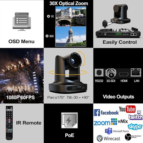 PTZ Camera 30x Zoom بصري مع HDMI POE 3G-SDI IP البث المباشر HDMI PTZ كاميرا لعبادة الكنيسة أحداث تعليم in Kuwait