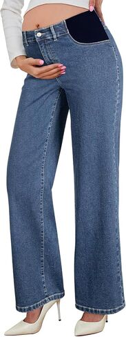 BLENCOT Maternity Jeans for Women High Waist Straight Leg Pregnancy Denim Pants with Pockets in Kuwait