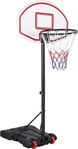 Yaheetech Portable Basketball Hoop for Kids Outdoor Basketball Goals Indoor Basketball Court Youth Adjustable Basketball Stand 6.4-8.2ft Height Adjustable, Black/Red in Saudi Arabia
