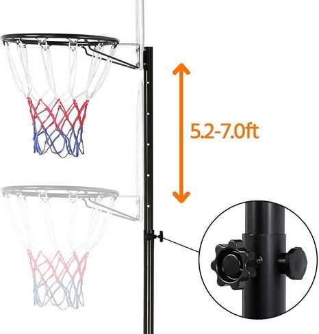 Yaheetech Portable Basketball Hoop for Kids Outdoor Basketball Goals Indoor Basketball Court Youth Adjustable Basketball Stand 6.4-8.2ft Height Adjustable, Black/Red in Saudi Arabia