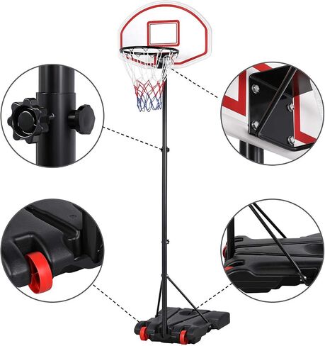 Yaheetech Portable Basketball Hoop for Kids Outdoor Basketball Goals Indoor Basketball Court Youth Adjustable Basketball Stand 6.4-8.2ft Height Adjustable, Black/Red in Saudi Arabia