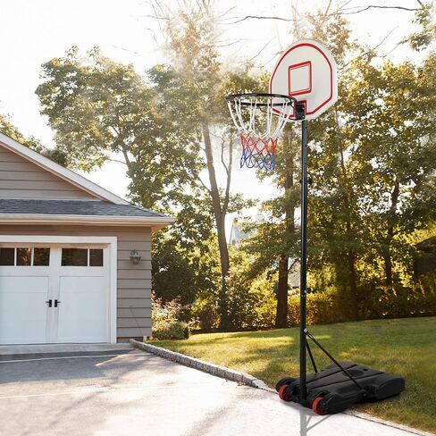Yaheetech Portable Basketball Hoop for Kids Outdoor Basketball Goals Indoor Basketball Court Youth Adjustable Basketball Stand 6.4-8.2ft Height Adjustable, Black/Red in Saudi Arabia
