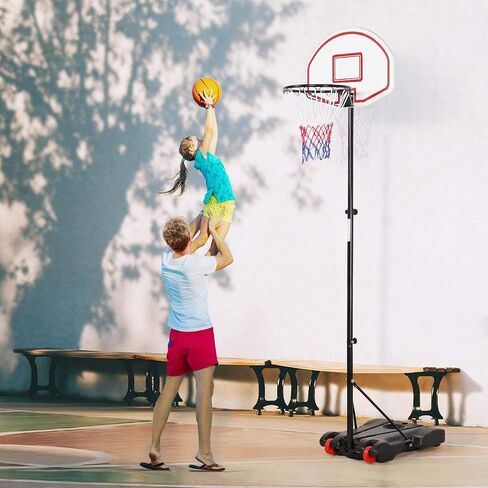 Yaheetech Portable Basketball Hoop for Kids Outdoor Basketball Goals Indoor Basketball Court Youth Adjustable Basketball Stand 6.4-8.2ft Height Adjustable, Black/Red in Saudi Arabia