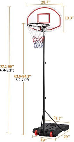 Yaheetech Portable Basketball Hoop for Kids Outdoor Basketball Goals Indoor Basketball Court Youth Adjustable Basketball Stand 6.4-8.2ft Height Adjustable, Black/Red in Saudi Arabia