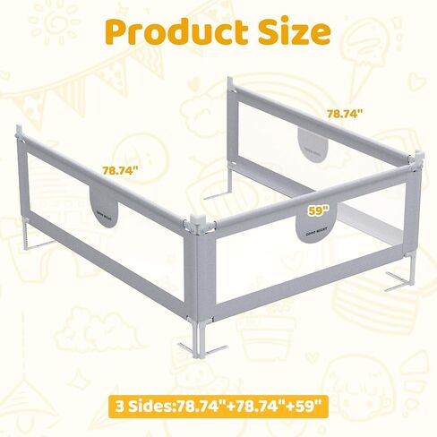 omzer Bed Rail for Toddlers - 3 Sides Safety Baby Bed Rail Guard with Child Lock, Infants Height Adjustment King Size Bed Guard Rail for Toddlers,78.74"X78.74"X74.8" in Saudi Arabia
