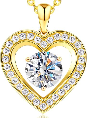 Full Moissanite Heart Necklace - No CZ! 2ct Vibrant Birthstone & 30 White Gems | 12 Month Gifts for Wife, Mom, Her | Anniversary, Valentine's Day, Mother's Day Jewelry in Saudi Arabia