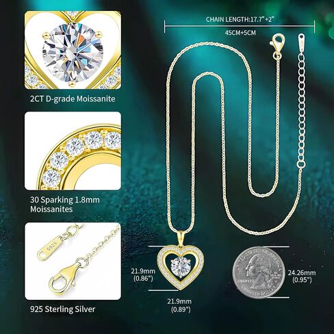 Full Moissanite Heart Necklace - No CZ! 2ct Vibrant Birthstone & 30 White Gems | 12 Month Gifts for Wife, Mom, Her | Anniversary, Valentine's Day, Mother's Day Jewelry in Saudi Arabia