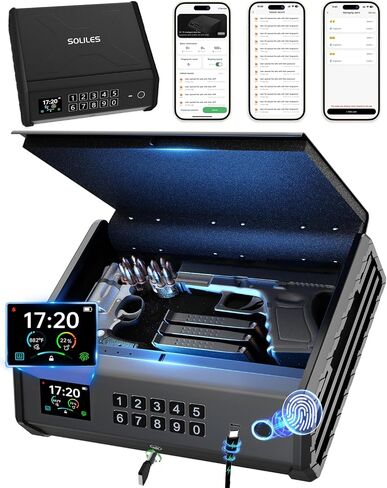 Gun Safe,3 Ways Biometric Pistol Safe with LCD Display of Temperature Humidity USB Port,Emergency Power Supply Gun Lock Box for Home Bedroom Bedside Nightstand and Car in Saudi Arabia