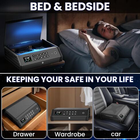 Gun Safe,3 Ways Biometric Pistol Safe with LCD Display of Temperature Humidity USB Port,Emergency Power Supply Gun Lock Box for Home Bedroom Bedside Nightstand and Car in Saudi Arabia