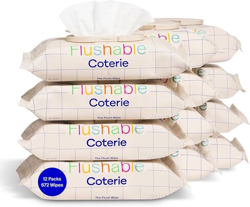 Coterie Flushable Wipes for Sensitive Skin, Hypoallergenic, 99% Water, Plant-Based Fibers, Sewer + Septic Safe to Flush, Fragrance Free Potty Training Toddler Toilet Wipes (8 pack) in Kuwait