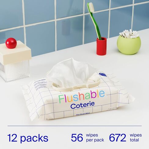 Coterie Flushable Wipes for Sensitive Skin, Hypoallergenic, 99% Water, Plant-Based Fibers, Sewer + Septic Safe to Flush, Fragrance Free Potty Training Toddler Toilet Wipes (8 pack) in Kuwait