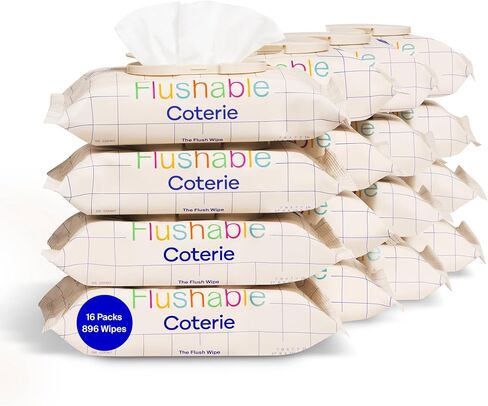 Coterie Flushable Wipes for Sensitive Skin, Hypoallergenic, 99% Water, Plant-Based Fibers, Sewer + Septic Safe to Flush, Fragrance Free Potty Training Toddler Toilet Wipes (8 pack) in Kuwait