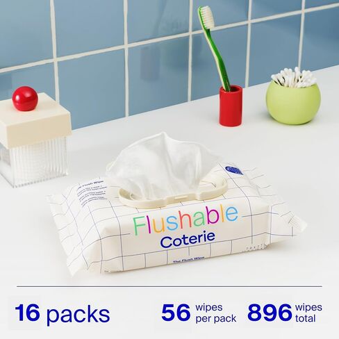 Coterie Flushable Wipes for Sensitive Skin, Hypoallergenic, 99% Water, Plant-Based Fibers, Sewer + Septic Safe to Flush, Fragrance Free Potty Training Toddler Toilet Wipes (8 pack) in Kuwait