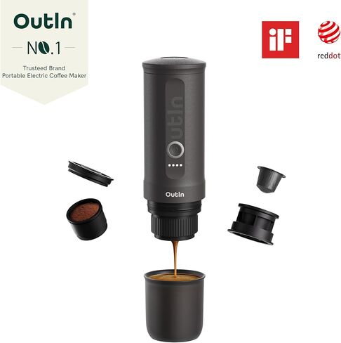 Outin Nano Machine Electral Espresso Machine ، صانع القهوة السفر للتخييم ، وصانع القهوة للسيارات مع USB-C ، مع كبسولة Ground Coffee و NS للربع المشي لمسافات طويلة ، والمشي لمسافات طويلة ، والمكتب in Kuwait