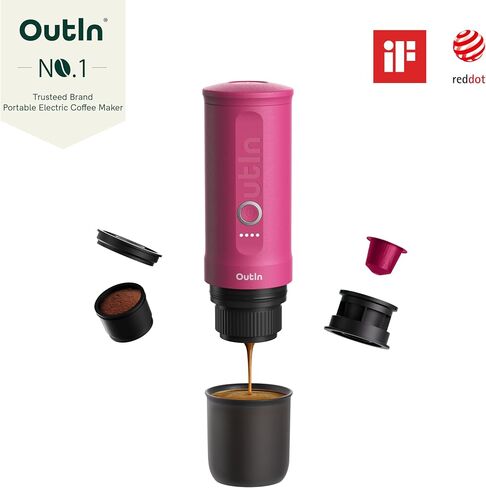 OutIn Nano Portable Electric Espresso Machine, Travel Coffee Maker for Camping, Car Coffee Maker Self-Heating with USB-C, With Ground Coffee & NS Capsule for RV, Hiking, Office in Kuwait