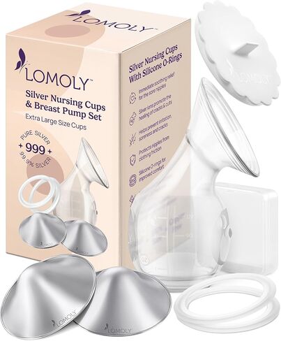 تغطي الحلمة الفضية التهوية الرضاعة الطبيعية: نقي 999 Silver Nipple Shield | أكواب التمريض الفضية مع دروع الثدي ، مضخة الثدي الخالية من اليدين (R: 1.8 × 0.6) in Kuwait