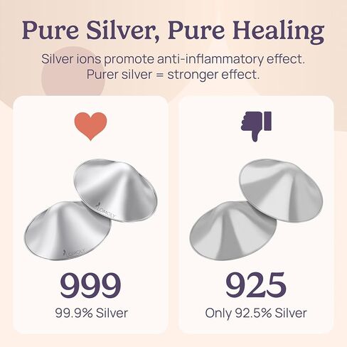 تغطي الحلمة الفضية التهوية الرضاعة الطبيعية: نقي 999 Silver Nipple Shield | أكواب التمريض الفضية مع دروع الثدي ، مضخة الثدي الخالية من اليدين (R: 1.8 × 0.6) in Kuwait