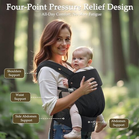 حاملة طفل مع دعم أسفل الظهر ، حاملة الأطفال المريحة حديثي الولادة إلى طفل صغير مع حجم مقعد قابل للتعديل ، حاملة رضع مريحة مع حمل ثلاثي الاتجاهات ، مواجهة طفل هودلر كاريير لأمي وأبي ، أسود ، أسود in Kuwait