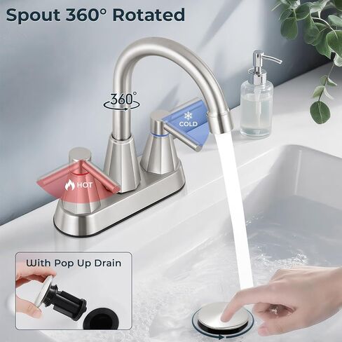 4 inches Bathroom Faucet for 3 Hole,2-Handle Bathroom Sink Faucets with Pop Up Drain (Matte Black) in Saudi Arabia