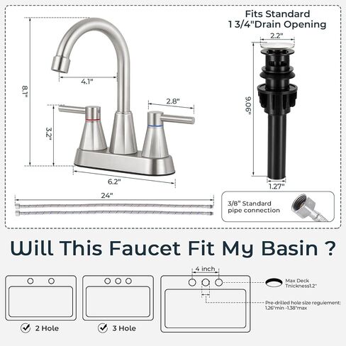 4 inches Bathroom Faucet for 3 Hole,2-Handle Bathroom Sink Faucets with Pop Up Drain (Matte Black) in Saudi Arabia