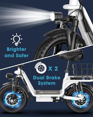 Peak 900W Electric Scooter Adults with Seat, 33 Miles Range, 48V 10.4Ah Removable Li Battery, 20MPH Folding E Scooter with Large Middle Basket, with Phone Holder Ebike for Pets & Cargo, Black in Kuwait