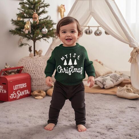 My First Christmas Baby Girl Outfit Infant Chunky Knitted Sweater Oversized Pullover Sweatshirt Xmas Winter Clothes in Saudi Arabia