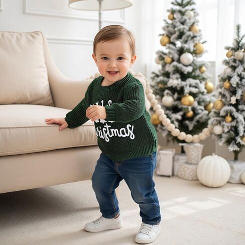 My First Christmas Baby Girl Outfit Infant Chunky Knitted Sweater Oversized Pullover Sweatshirt Xmas Winter Clothes in Saudi Arabia