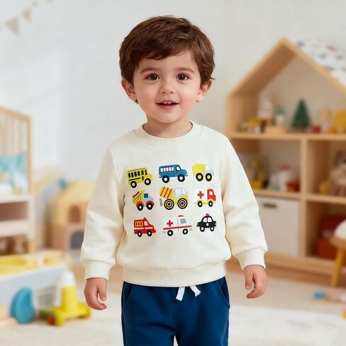 Toddler Baby Boy Fall Outfit Vehicle Print Long Sleeve Sweatshirt and Elastic Pants Set 2Pcs Winter Clothes in Kuwait