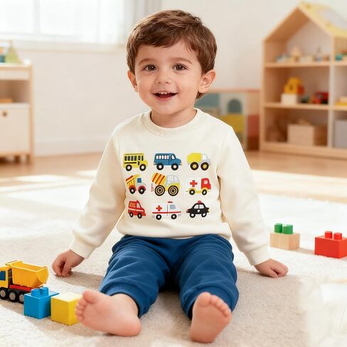 Toddler Baby Boy Fall Outfit Vehicle Print Long Sleeve Sweatshirt and Elastic Pants Set 2Pcs Winter Clothes in Kuwait