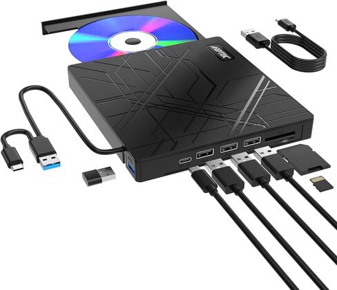 محرك الأقراص المضغوطة/DVD الخارجي Agptek ، و USB 3.0 Slim DVD Burner مع محول Ethernet ، ومنافذ USB وفتحات بطاقة TF/SD ، وقارئ/كاتب مشغل CD/DVD للكمبيوتر المحمول ، والكمبيوتر الشخصي ، و MacBook ، و Windows ، Linux ، Mac OS in Saudi Arabia