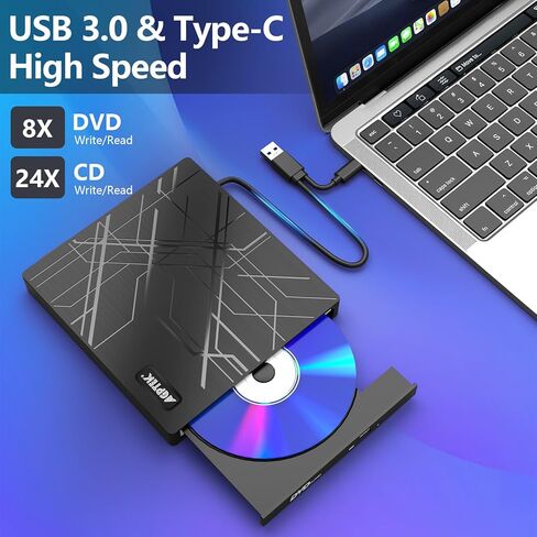 محرك الأقراص المضغوطة/DVD الخارجي Agptek ، و USB 3.0 Slim DVD Burner مع محول Ethernet ، ومنافذ USB وفتحات بطاقة TF/SD ، وقارئ/كاتب مشغل CD/DVD للكمبيوتر المحمول ، والكمبيوتر الشخصي ، و MacBook ، و Windows ، Linux ، Mac OS in Saudi Arabia