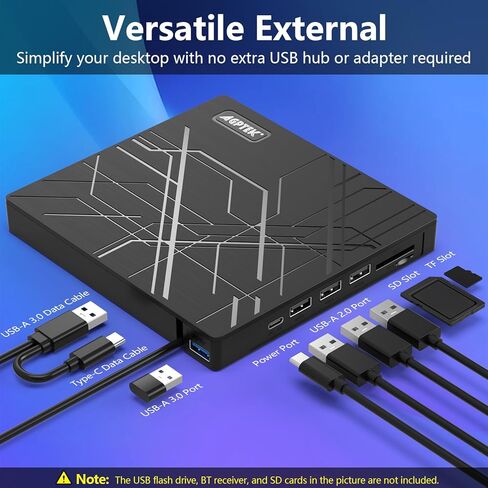 محرك الأقراص المضغوطة/DVD الخارجي Agptek ، و USB 3.0 Slim DVD Burner مع محول Ethernet ، ومنافذ USB وفتحات بطاقة TF/SD ، وقارئ/كاتب مشغل CD/DVD للكمبيوتر المحمول ، والكمبيوتر الشخصي ، و MacBook ، و Windows ، Linux ، Mac OS in Saudi Arabia