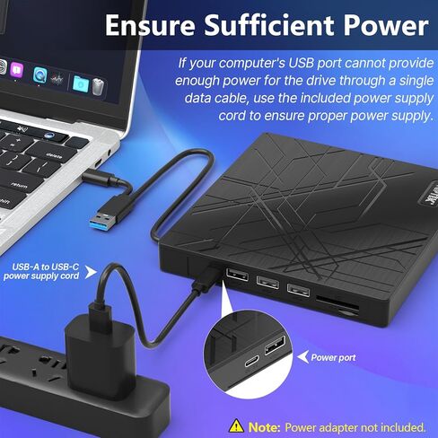 محرك الأقراص المضغوطة/DVD الخارجي Agptek ، و USB 3.0 Slim DVD Burner مع محول Ethernet ، ومنافذ USB وفتحات بطاقة TF/SD ، وقارئ/كاتب مشغل CD/DVD للكمبيوتر المحمول ، والكمبيوتر الشخصي ، و MacBook ، و Windows ، Linux ، Mac OS in Saudi Arabia