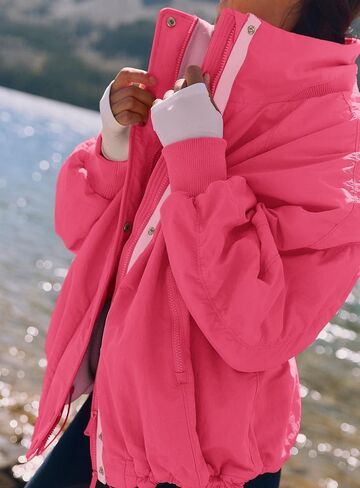 Women's Windproof Waterproof Outdoor Jacket, Fleece-Lined Warm Winter Coat with Multiple Pockets for Hiking & Travel in Saudi Arabia