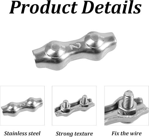 12PCS M4 Double Bolt Wire Rope Clips, Stainless Steel Duplex Wire Rope Clips, 2-Post Wire Rope Clamp for 1/8 Inch (3mm) Diameter Wire Cable in Saudi Arabia