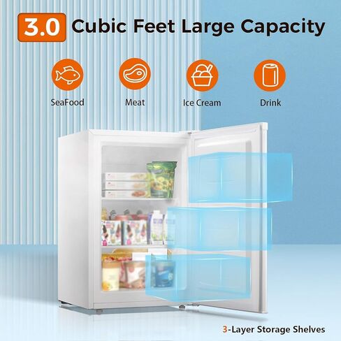 Kismile 2.1 Cu.ft Compact Upright Freezers with Reversible Single Door,Removable Shelves Mini Freezer with Adjustable Thermostat for Home/Kitchen/Office (2.1 Cu.ft, Stainless Steel) in Saudi Arabia