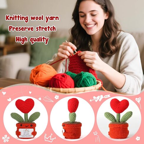 Heart Potted Plants Emotional Crochet Encouragement Thank You Get Well Gift for Students, Professionals, Patients, Entrepreneurs, Teacher, Friend, Coworker for Thanksgiving, Birthday, Recovery Care in Kuwait