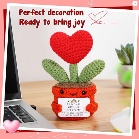 Heart Potted Plants Emotional Crochet Encouragement Thank You Get Well Gift for Students, Professionals, Patients, Entrepreneurs, Teacher, Friend, Coworker for Thanksgiving, Birthday, Recovery Care in Kuwait