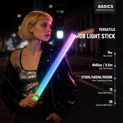NEEWER Basics 12" Magnetic RGB Light Wand, CRI95 Dimmable 8W LED Handheld Video Tube Lighting Stick with 51 RGB Modes, 2000mAh Battery for YouTube TikTok Camera Streaming Studio Video Recording, SL30 in Saudi Arabia