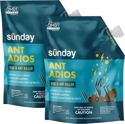Sunday Ant Adios - Bug & Ant Killer - يستخدم التحكم في الحشرات في الهواء الطلق Spinosad للقضاء على النمل ، والأذن ، والديدان المقطوعة ، والمزيد - للحصول على البستنة العضوية - يعامل 4000 قدم مربع - في 3-14 أيام - 2 رطل - 2 رطل. in Kuwait