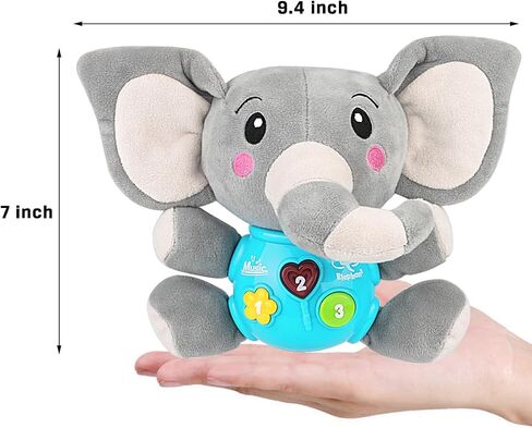 Aitbay Plush Elephant Music Music Toys من 0 إلى 6 أشهر ، والحيوان اللطيف المحشو بإضاءة ألعاب الأطفال الموسيقية المولودة للأطفال الولادة للأطفال الصغار والبنات الصغار من 6 إلى 12 شهرًا in Kuwait