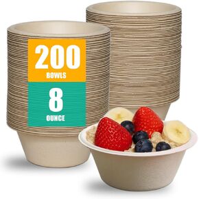 200 Count 12 oz Paper Bowls, Disposable Compostable Bowls Bulk, Heavy Duty Biodegradable Bagasse Bowl for Snacks, Soup, and Salads, White in Saudi Arabia