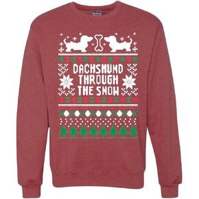 Wild Bobby Daschund Through The Snow Ugly Christmas Sweater Unisex Crewneck Sweatshirt in Saudi Arabia