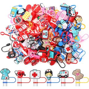 50 PCS ممرضات غطاء القش قبعات متوافقة مع كأس ستانلي ، السيليكون لطيف القطر القابل لإعادة الاستخدام متوافق مع إكسسوارات كأس ستانلي 10 ملم in Kuwait